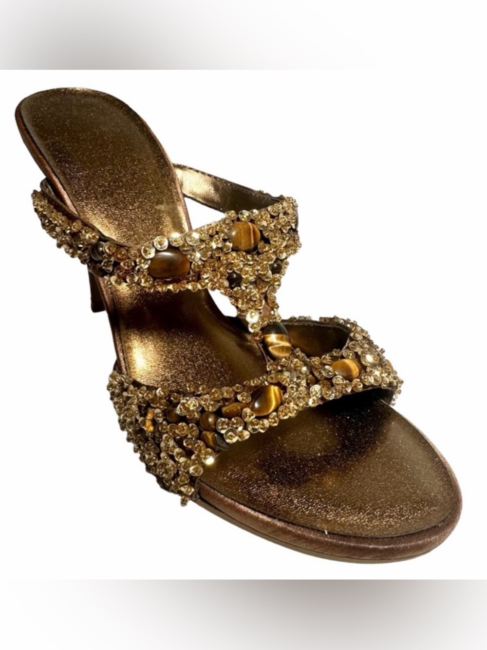 Victoria’s Secret Heels 7 Sequin Tigers Eye Gold